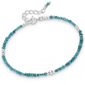  925 Sterling Silver Bracelet, Beaded with Reconstructed Sky Blue Turquoise