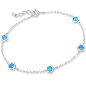 925 Sterling Silver Bracelet Decorated with Lab-Created Opal