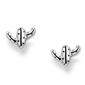 925 Sterling Silver Oxidized Cactus Push-Back Earrings