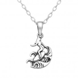 925 Sterling Silver Oxidized Girl And Wave Pendant