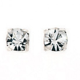 Studs, Round clear crystal, set flush, in a plain square claw setting (4 claws).