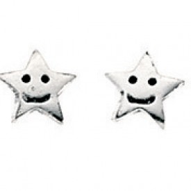 Studs, 5 point star with smiling face. Oxidised. Post fitting.