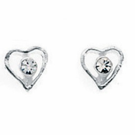 Open heart stud with clear crystal centre