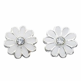 White daisy studs with crystal