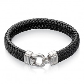 Fred Bennett Stainless Steel WIDe Leather Bracelet With Hook Fastening 21.5cm