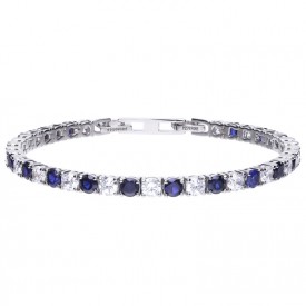 Tennis bracelet silver with white and blue Diamonfire zirconia