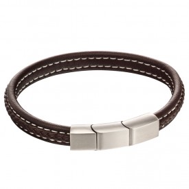 plait Mixed brushed finish Brown leather bracelet (21cm)