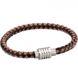 Leather woven brown bracelet with hexagon clasp