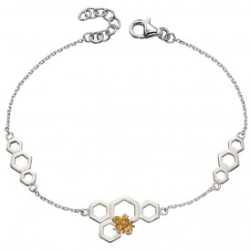 Honeycomb and bee silver and yellow gold platting stationary bracelet