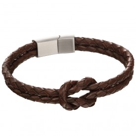 Double row knot brown leather bracelet