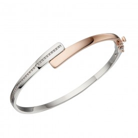 Channel set hinged bangle with rose gold