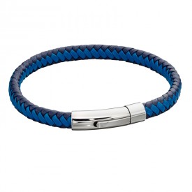 Blue leather plaited bracelet