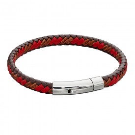 Tan & red plaited leather braclet