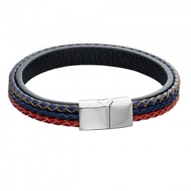 Red, blue & black leather bracelet