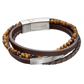 Reborn bead tiger bead multi row recycled brown leather bracelet