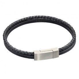 Reborn black two row recycled leather bracelet