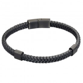 Reborn Black IP clasp and plaited black recycled leather bracelet