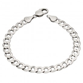 Sterling Silver Diamond cut platinum curb chain Bracelet 22cm