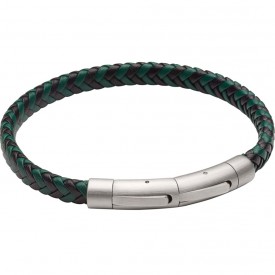 Plaited Forest green and black recycled leather bracelet
