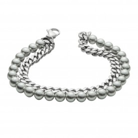 Grey Shell Pearl and SS Curb Chain Bracelet