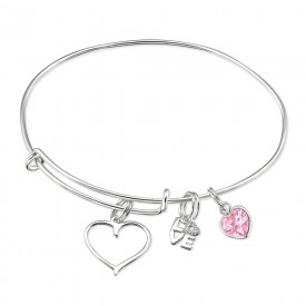 Silver Hanging Love Charms Bangle with Cubic Zirconia