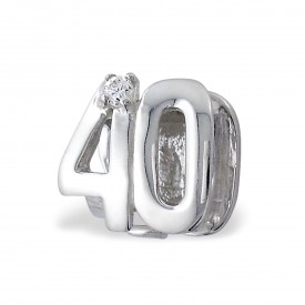Silver Number "40" Bead with Cubic Zirconia