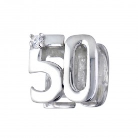 Silver Number "50" Bead with Cubic Zirconia