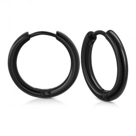 Black Stainless Steel Full Round Hoop Huggie Earrings (diameter 1,8cm)