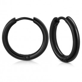 Black Stainless Steel Full Round Hoop Huggie Earrings (diameter 2,5cm)