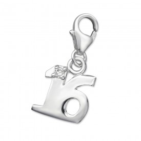 Silver "16" Charm with Lobster with Cubic Zirconia