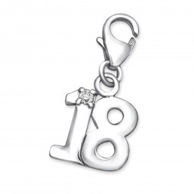 Silver "18" Charm with Lobster with Cubic Zirconia