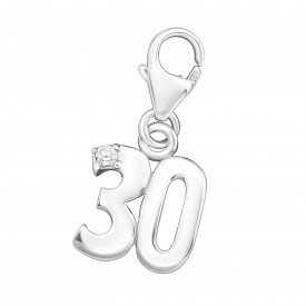 Silver "30" Clip on Charm with Cubic Zirconia