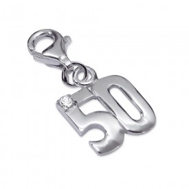 Silver "50" Charm with Lobster with Cubic Zirconia