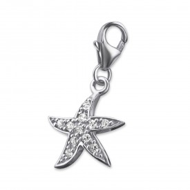 Silver Starfish Clip on Charm with Cubic Zirconia