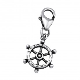 Silver Ship's Wheel Charm with Lobster