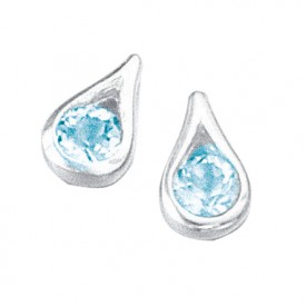 Earrings, Tear-drop shape, with a round blue stone