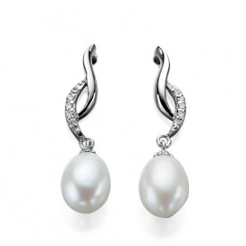 Twisted earring with pearl and cz