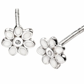 D for diamond White Enamel Flower Stud earrings