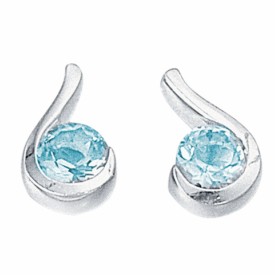 Earring, hook shape with blue topaz stone 