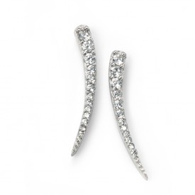 rhodium plated clear CZ curved bar earring