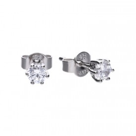 Solitaire ear studs silver with white Diamonfire zirconia and prong setting