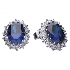 Theme earrings silver with blue Diamonfire zirconia, prong setting and floral shape