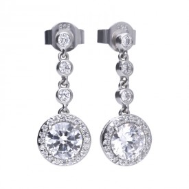 Round earrings silver with white Diamonfire zirconia and pave setting