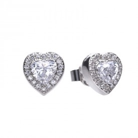 Heart ear studs silver with white Diamonfire zirconia and pave setting