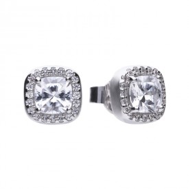 Square ear studs silver with white Diamonfire zirconia and pave setting