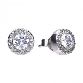 Round ear studs silver with white Diamonfire zirconia and pave setting