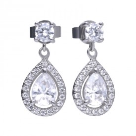 Earrings silver with white Diamonfire zirconia in teardrop shape and pave setting