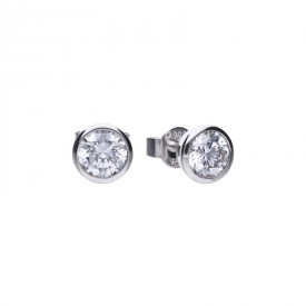 Solitaire ear studs silver with white Diamonfire zirconia and bezel setting