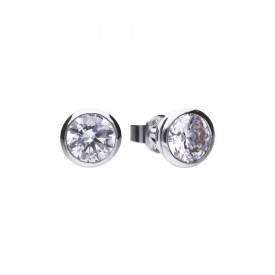 Solitaire ear studs silver with white Diamonfire zirconia and bezel setting