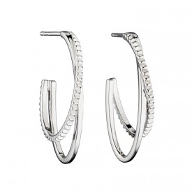 Double hoop earrings with diamond cut texture and plain silver